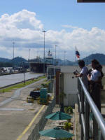Petrol tanker coming into the top-level lock